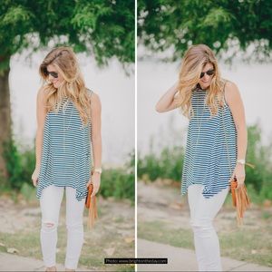 Chloe K Stripe Navy/Ivory Shark Bite Tank